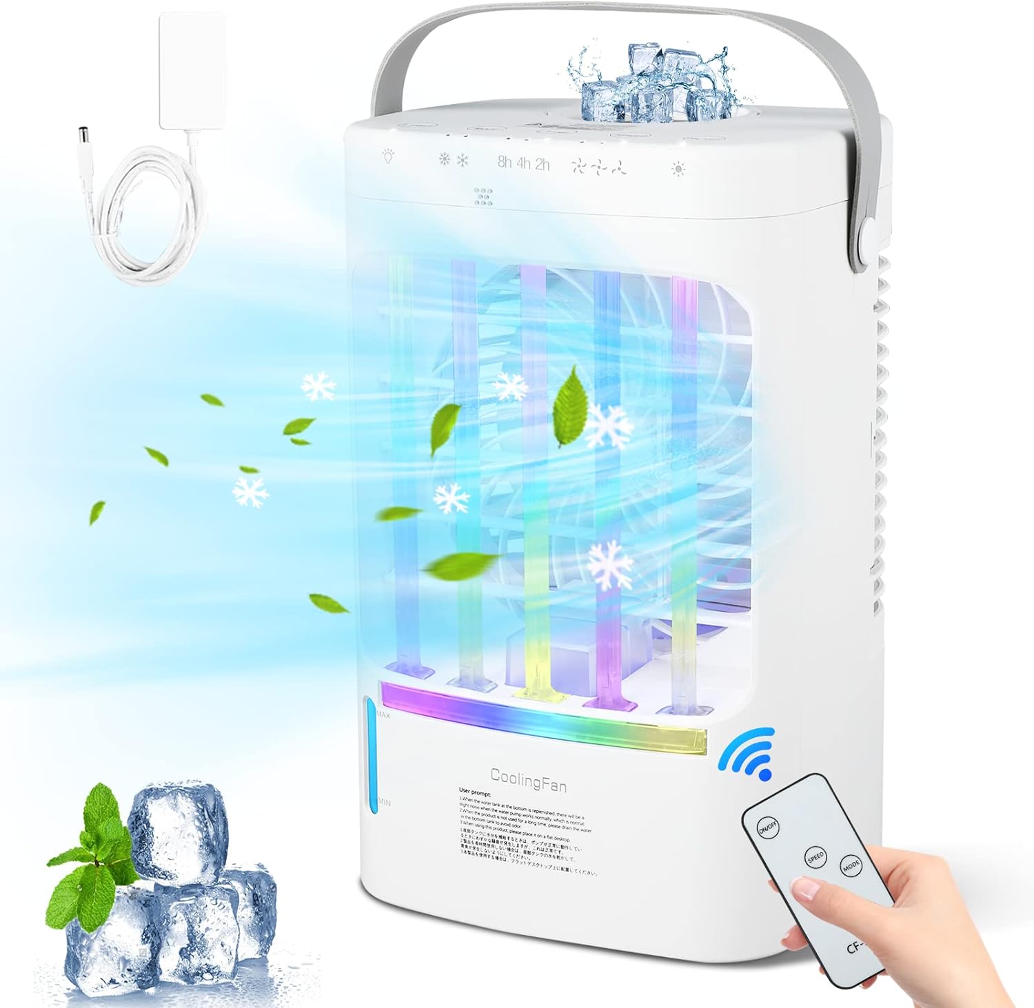 Portable Air Conditioners Fan 1500ML AC Cooling Fan & Humidifier w/ 4H Timer,3 S